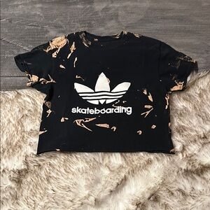 Adidas Black and bleach tie dye cropped tee